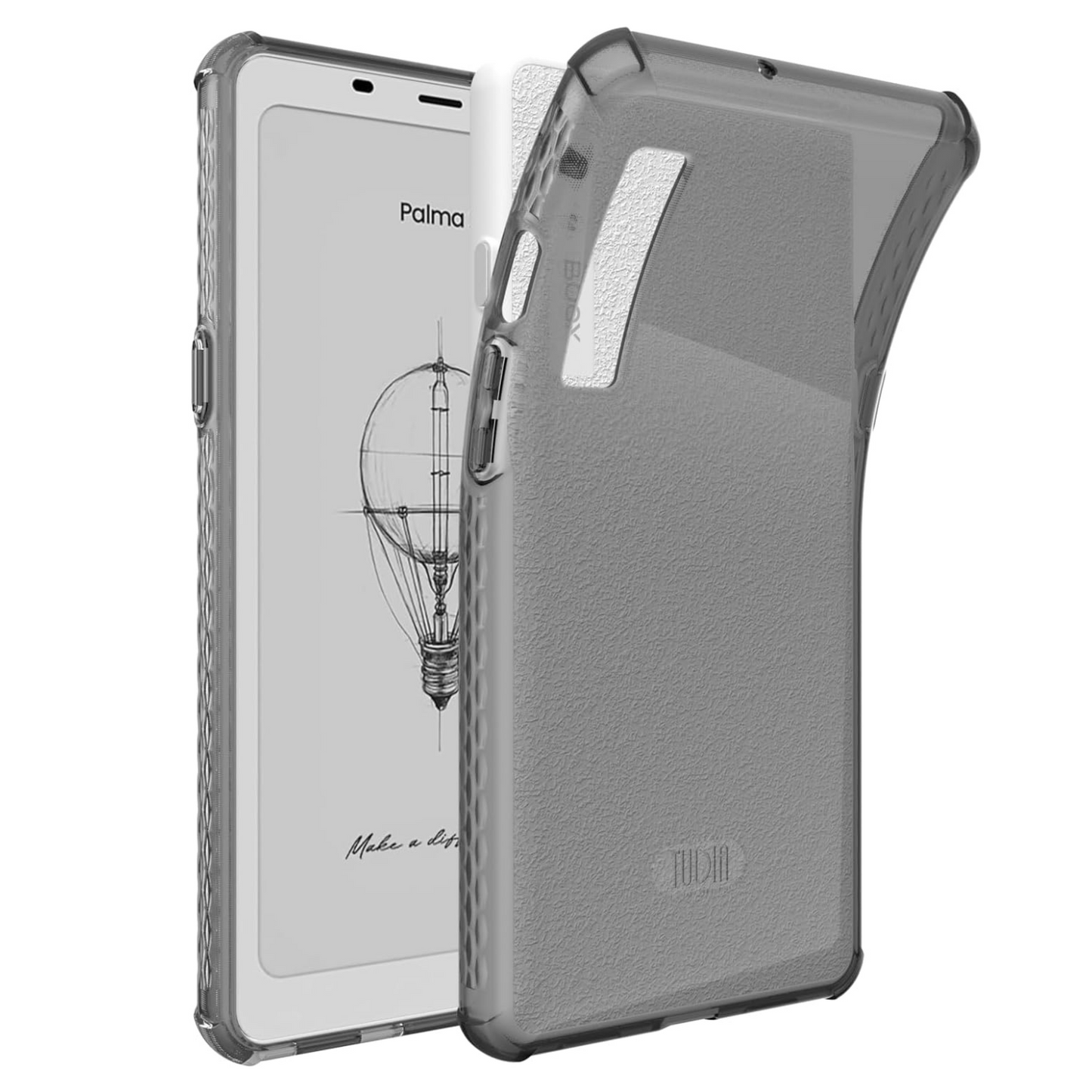 TUDIA Onyx Boox Palma 2 case in black, featuring a lightweight SKN translucent leather design with a magnetic closure and textured leather cover