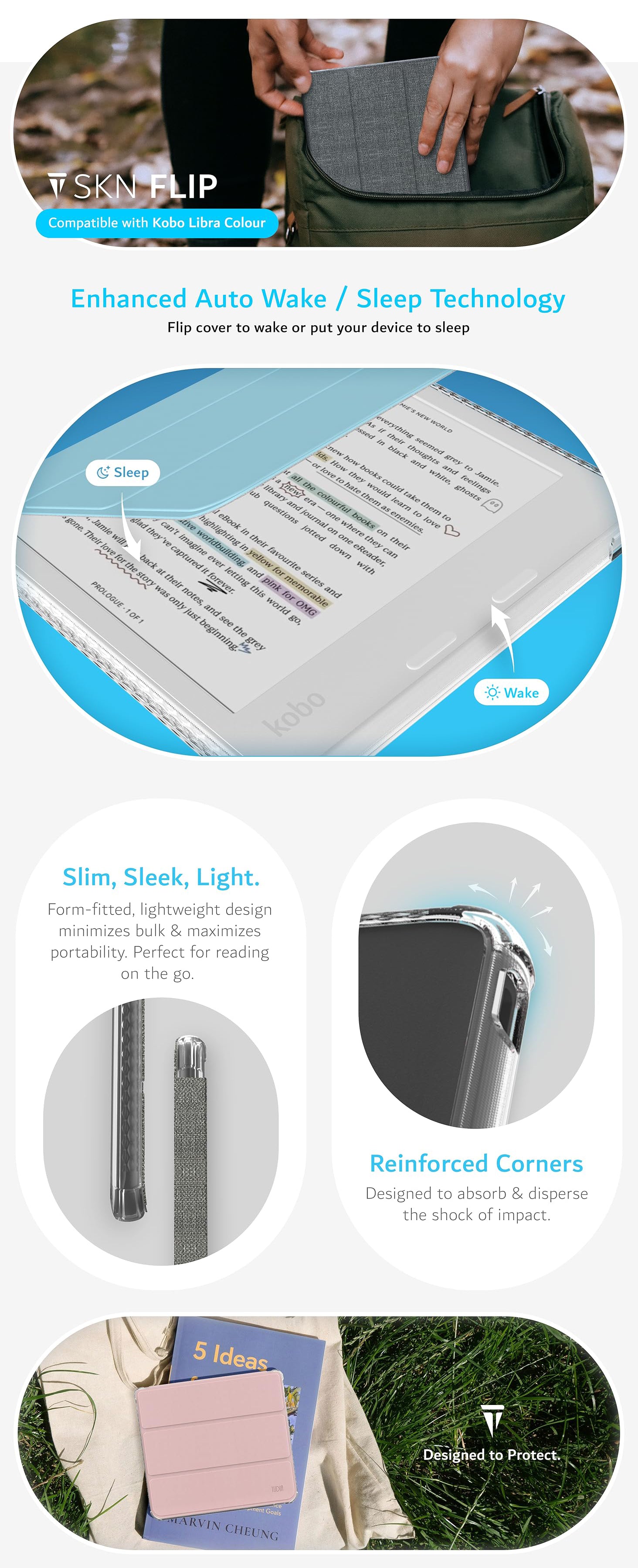 TUDIA SKN FLIP Case for Kobo Libra Colour – Lightweight, Durable Protection for Your eReader
