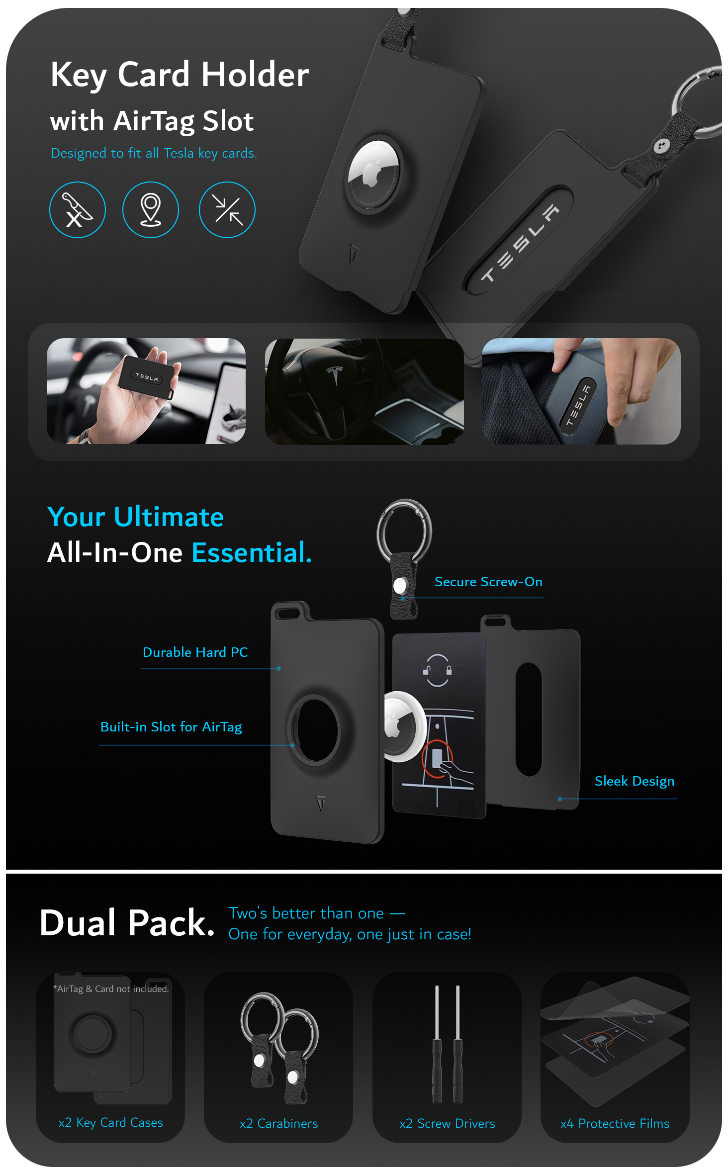 TUDIA Tesla Key Card Holder with AirTag Slot – Durable, Convenient Storage for Tesla Key Cards and AirTag Tracking