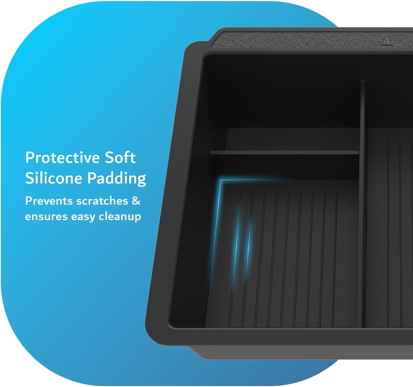 TUDIA Center Console Organizer Tray for Tesla Model 3 2024/2025 Highland and Model Y 2025/2026 Juniper – Black Silicone Insert with Protective Padding