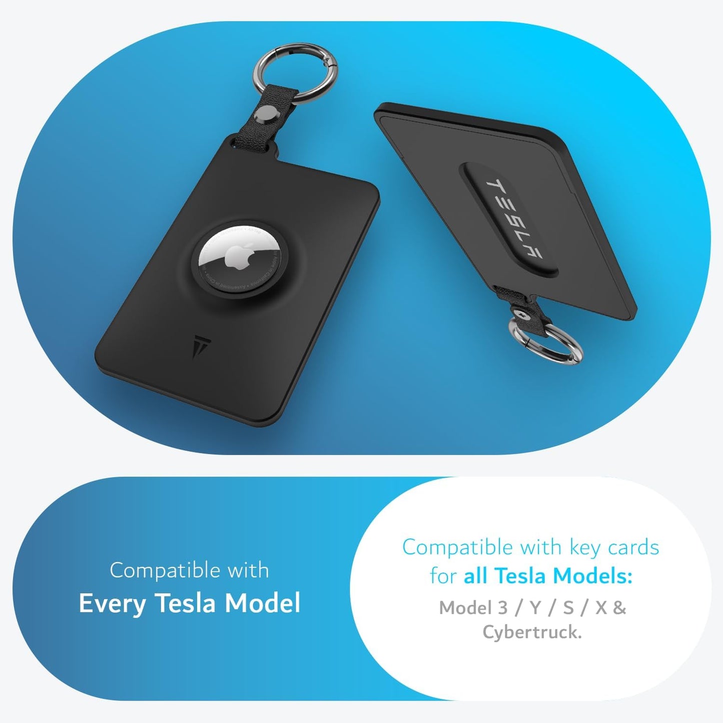 Two-piece TUDIA Tesla Key Card Holder Case with AirTag Slot for Models 3, Y, S, X, and Cybertruck