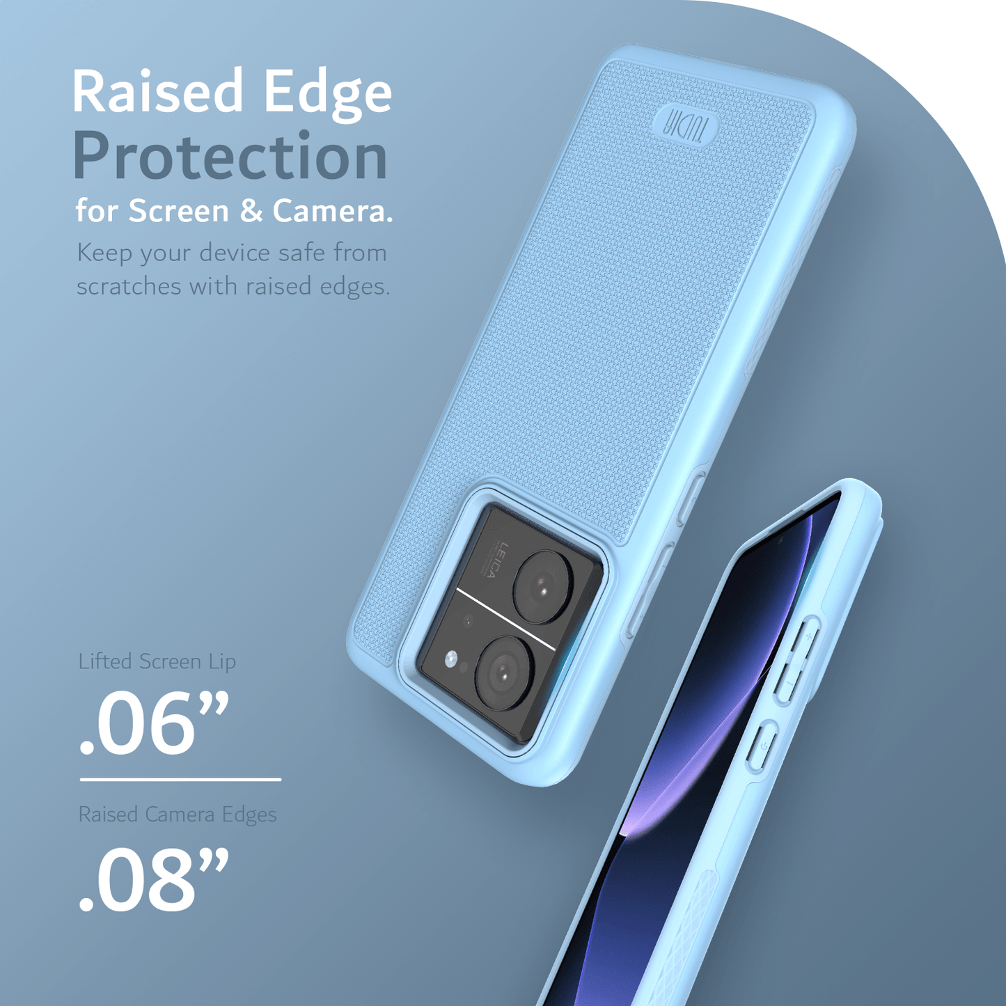 Heavy duty Xiaomi 13T and 13T Pro phone case with MergeGrip dual-layer design and raised edges for enhanced screen and camera protection