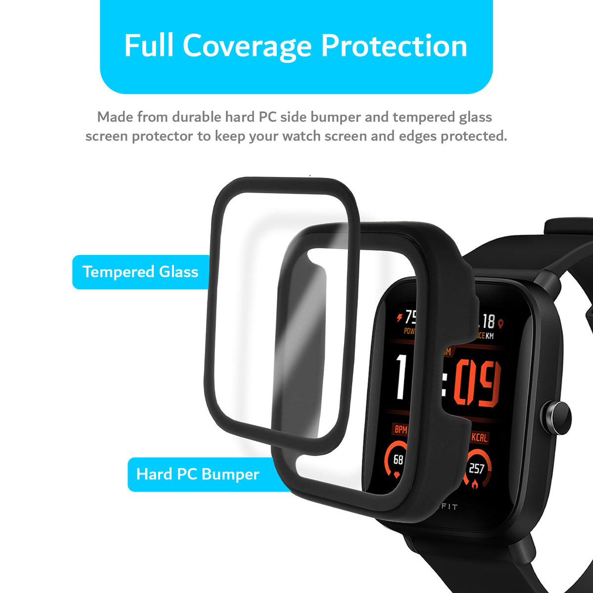 Protective Case Compatible for Amazfit Bip 5 Screen Protector, All-Around  Case Tempered Glass Bumper Full Cover Shell Coverage Cases for Amazfit Bip5