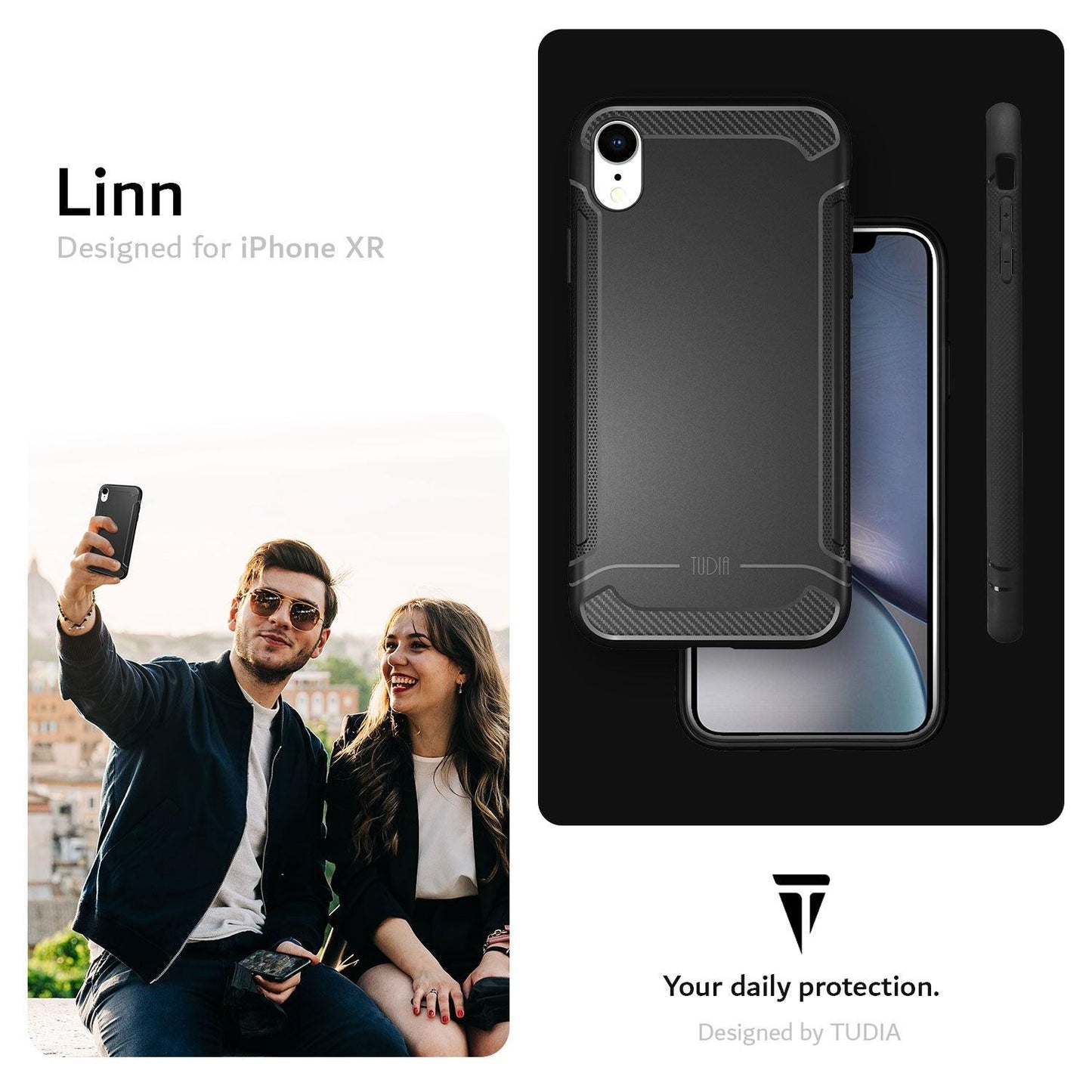 LINN Carbon Fiber Grip Case for Apple iPhone XR – Slim Textured Tactile Protective Cover