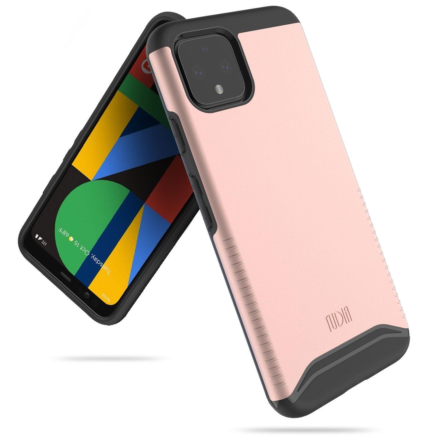TUDIA MERGE Rose Gold Google Pixel 4 Case – Heavy Duty Dual Layer Protective Cover with Rugged Bumper Grip