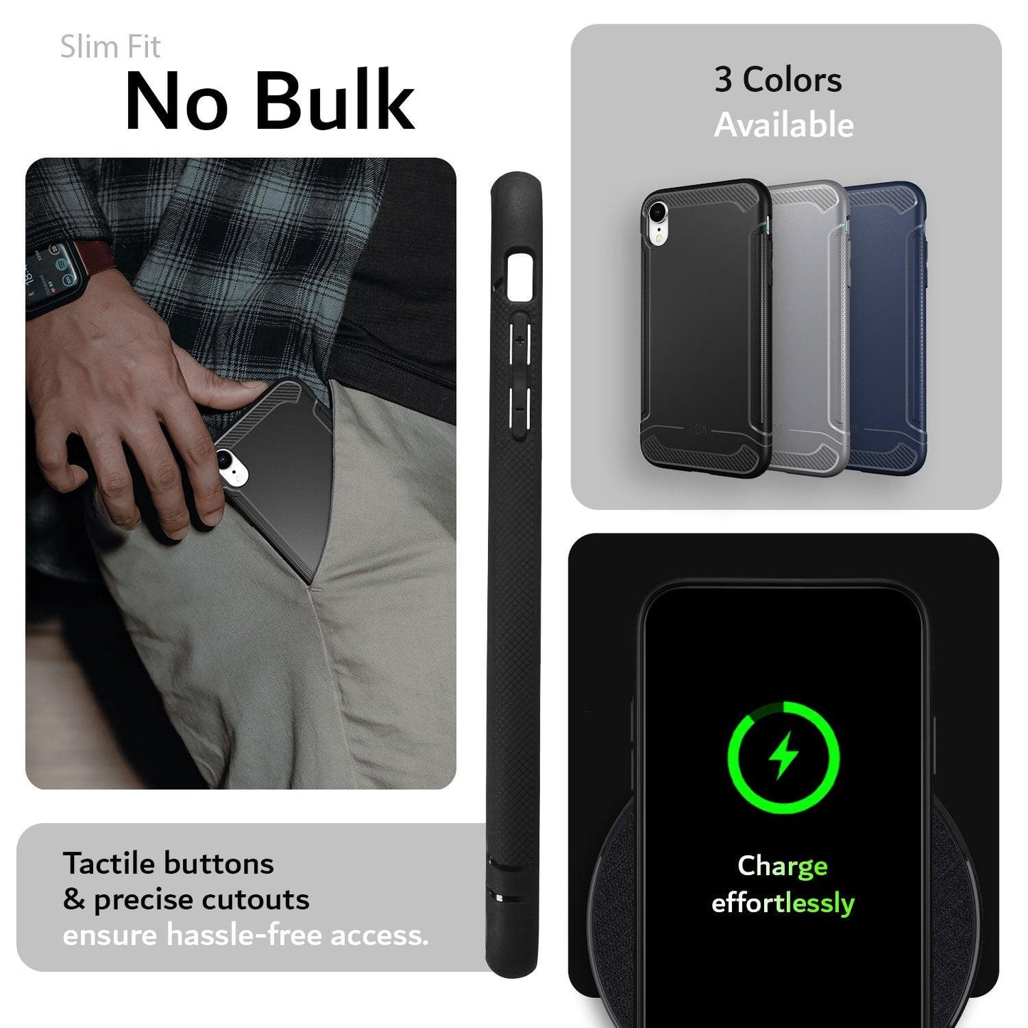 LINN Apple iPhone XR Carbon Fiber Grip Case with Tactile Buttons and Precise Cutouts – Slim Protective Cover