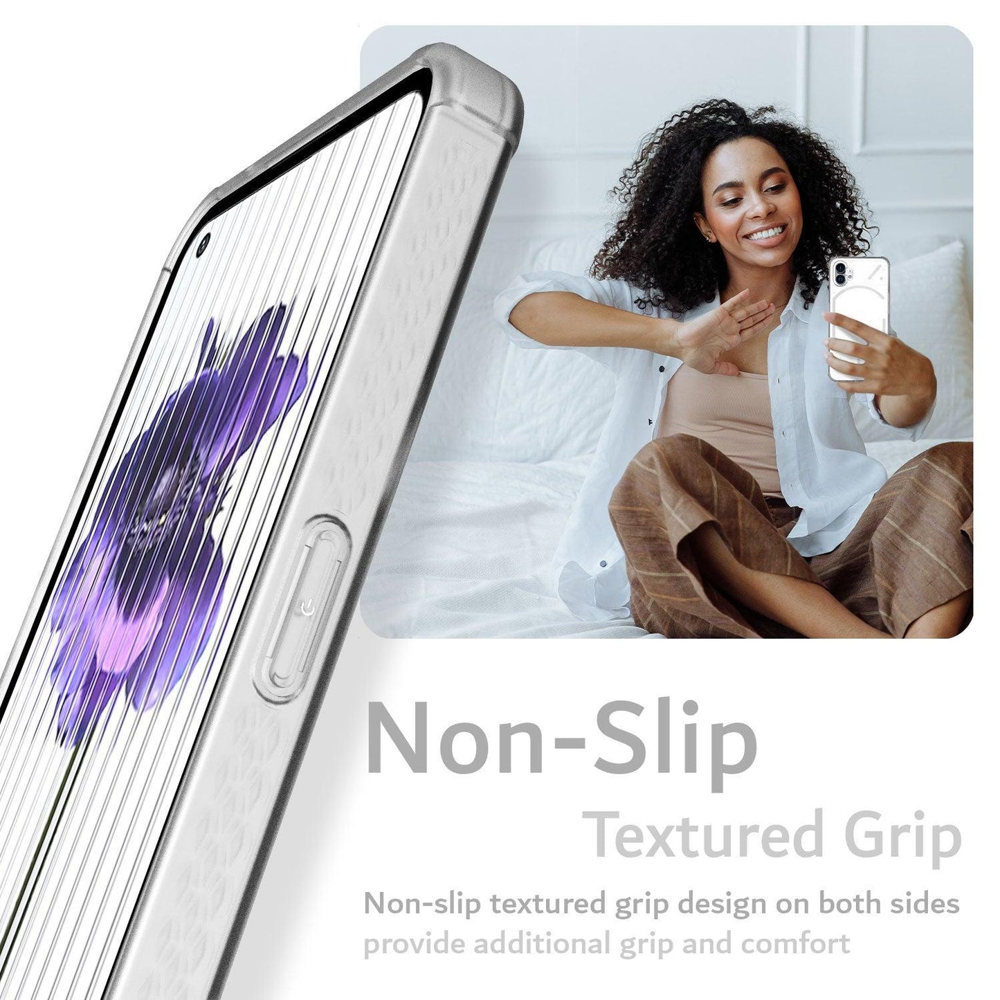 Nothing Phone (1) SKN translucent frosted gray TPU grip case – slim, non-slip textured protection cover
