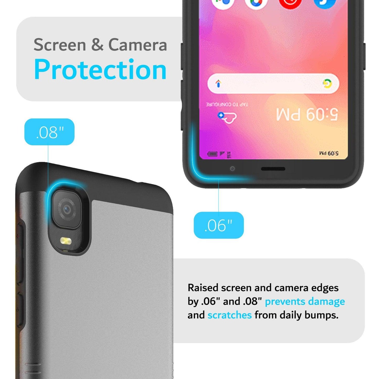 TUDIA case for Alcatel TCL A3 in black, dual layer heavy duty Merge design with shockproof screen and camera protection