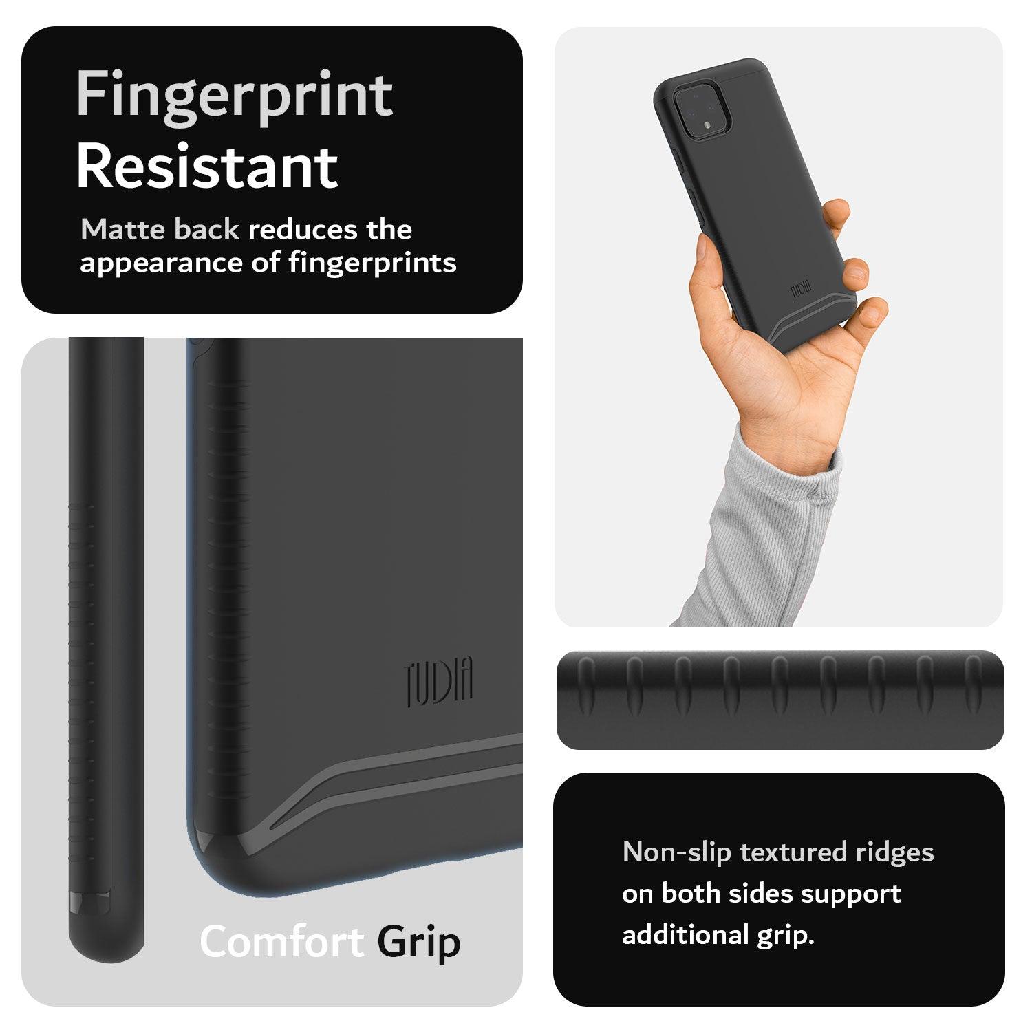 TUDIA MERGE Heavy Duty Dual Layer Shockproof Case for Google Pixel 4 – Fingerprint Resistant Protective Cover