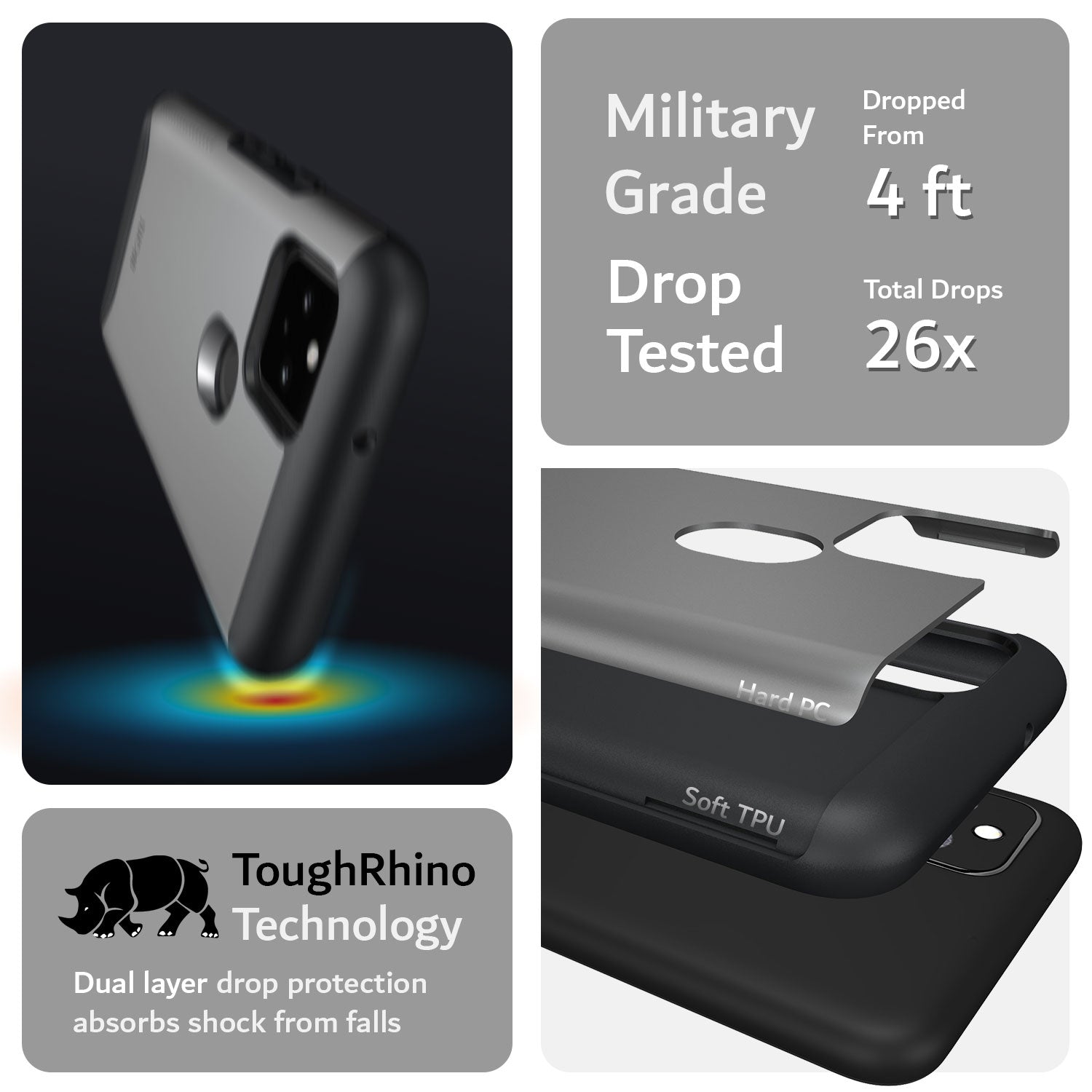 TUDIA Google Pixel 5 MERGE Case Matte Black – Dual Layer Heavy Duty Military Grade Shockproof Drop Tested Protective Cover