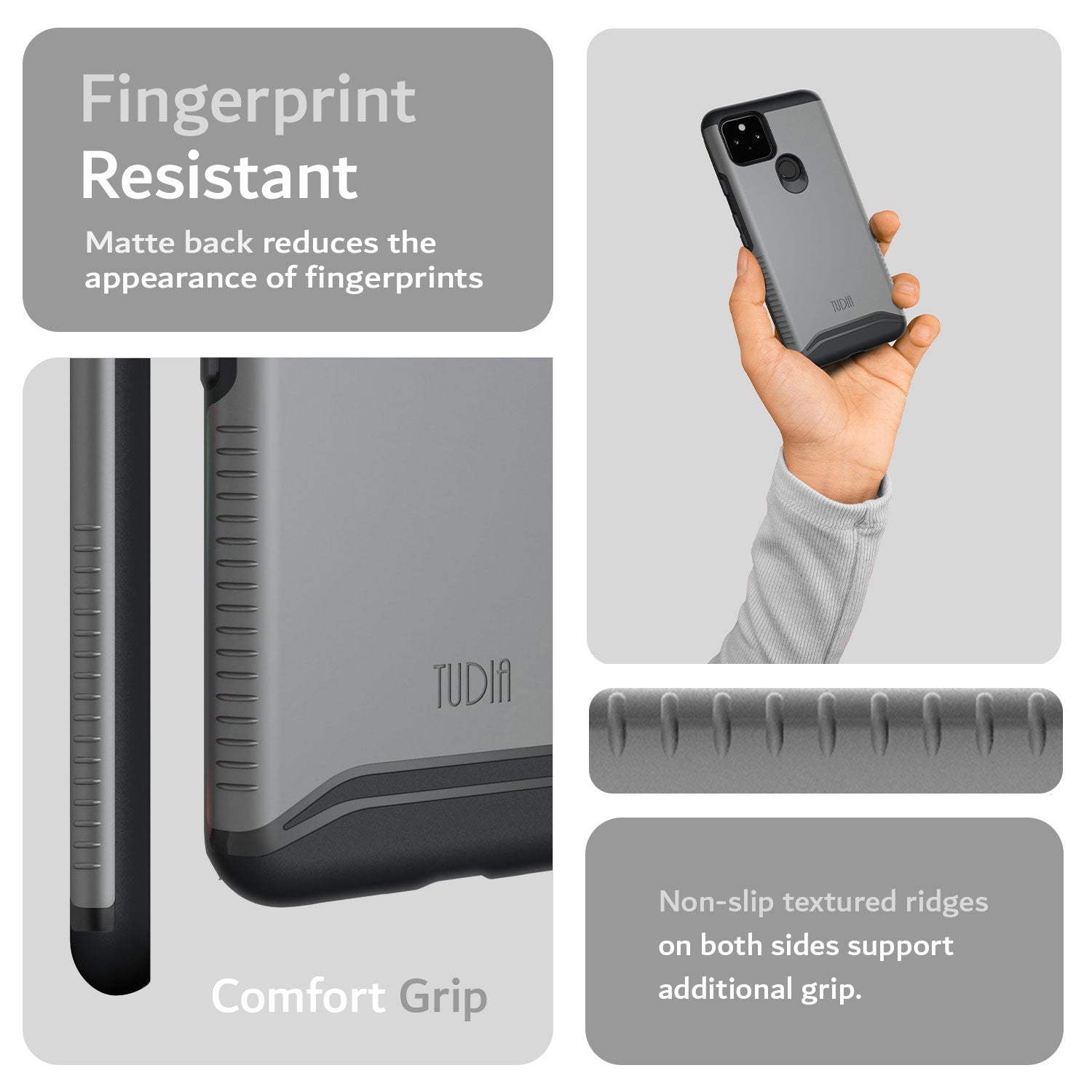 TUDIA Google Pixel 5 Case – Black Dual Layer Heavy Duty Cover with Fingerprint Resistant Finish