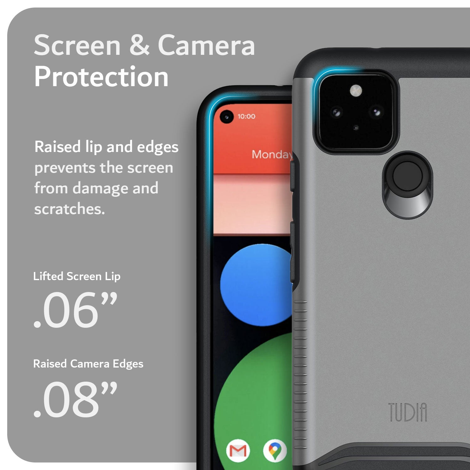 TUDIA Merge Rugged Black Case for Google Pixel 5 – Dual Layer Shockproof Protection with Raised Edges for Screen and Camera