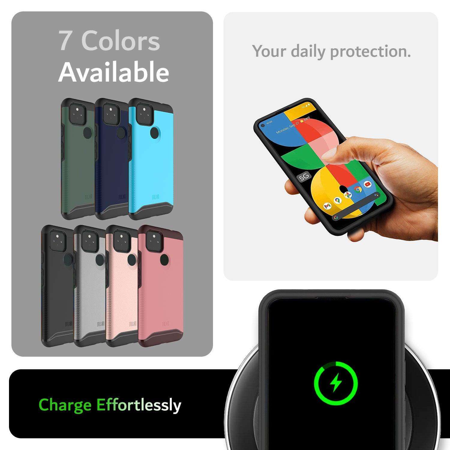 TUDIA Google Pixel 5a 5G Case Black MERGE Heavy Duty Dual Layer Shockproof Slim Protective Cover with Wireless Charging Support