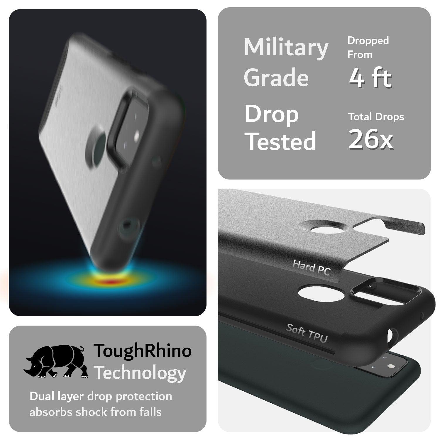 TUDIA Google Pixel 5a 5G phone case in black, MERGE series with heavy duty dual-layer design and military-grade drop tested shock protection