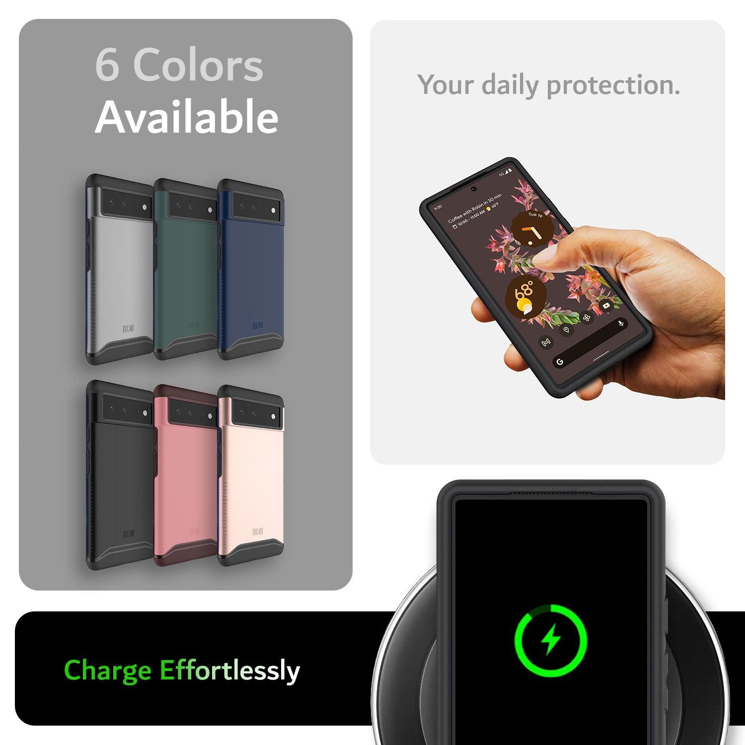 TUDIA Merge Series Case for Google Pixel 6 – Rugged Heavy Duty Dual-Layer Protective Cover with Wireless Charging Support