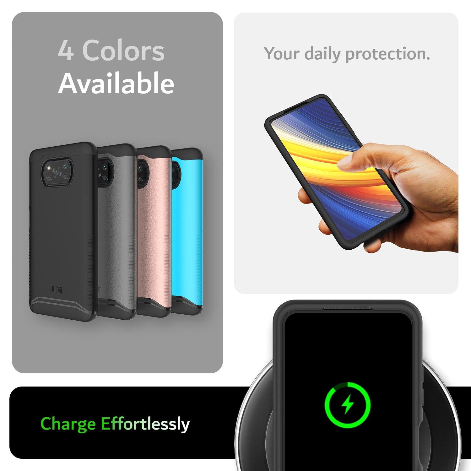 TUDIA MERGE heavy duty dual layer case for Xiaomi Poco X3 Pro / Poco X3 NFC in black, shockproof protection with wireless charging support