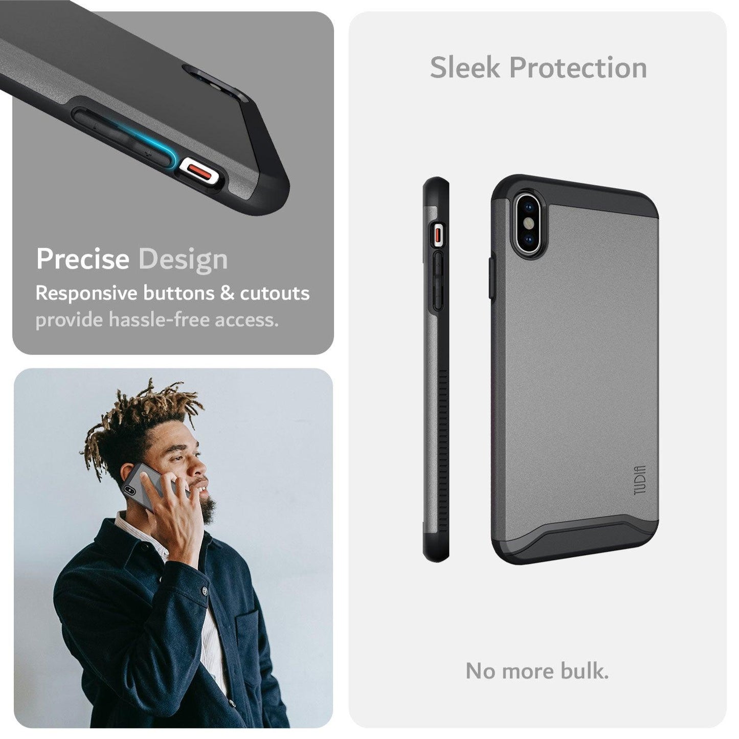 Durable TUDIA MERGE dual-layer protective case for iPhone Xs Max 6.5 inch – rugged shockproof design with precision cutouts and tactile buttons
