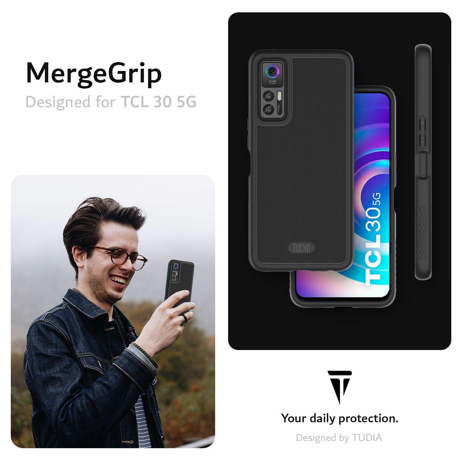 TUDIA MergeGrip Heavy Duty DualShield Case for TCL 30 5G / TCL 30 / TCL 30+ (2022) – Rugged Protection with Tactile Buttons and Precise Cutouts