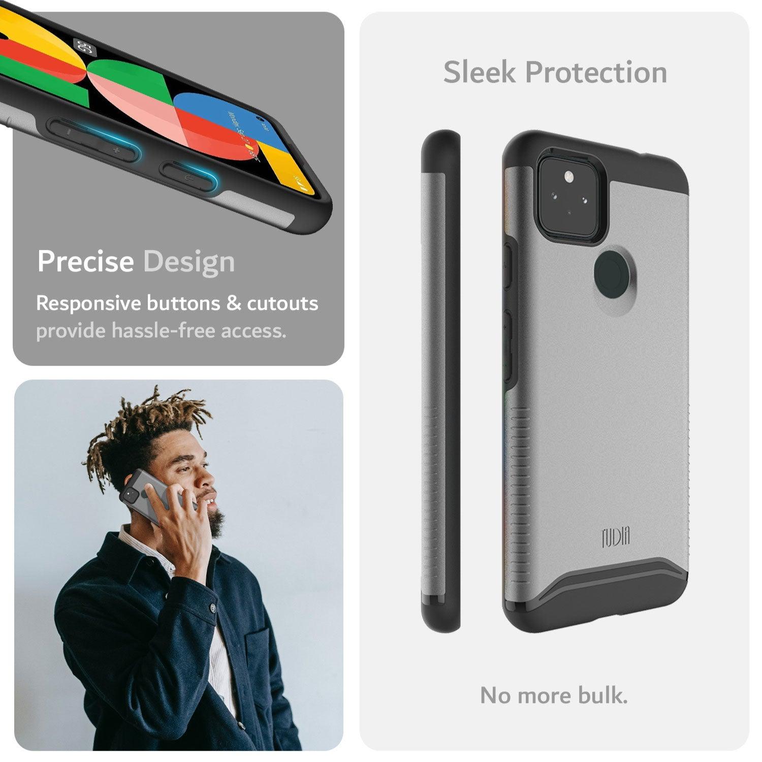 TUDIA Merge Google Pixel 5a 5G Case Black – Dual Layer Heavy Duty Protection with Precise Cutouts and Responsive Buttons