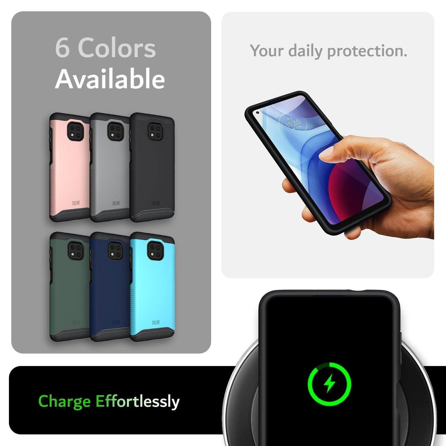 TUDIA Dual Layer Heavy Duty Case for Moto G Power (2021) in Charcoal Black – Slim Shockproof Cover with Wireless Charging Support