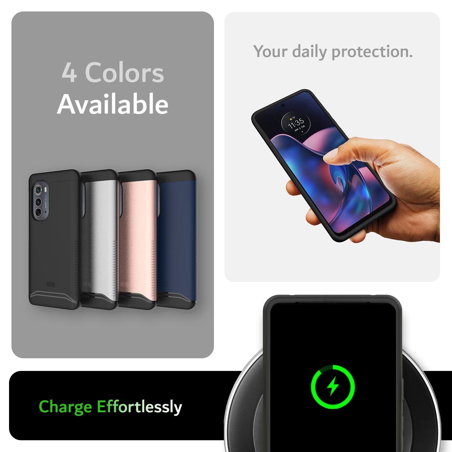 TUDIA MERGE Series Case for Motorola Moto Edge 2022 – Shockproof Heavy Duty Dual Layer Cover with Wireless Charging Support