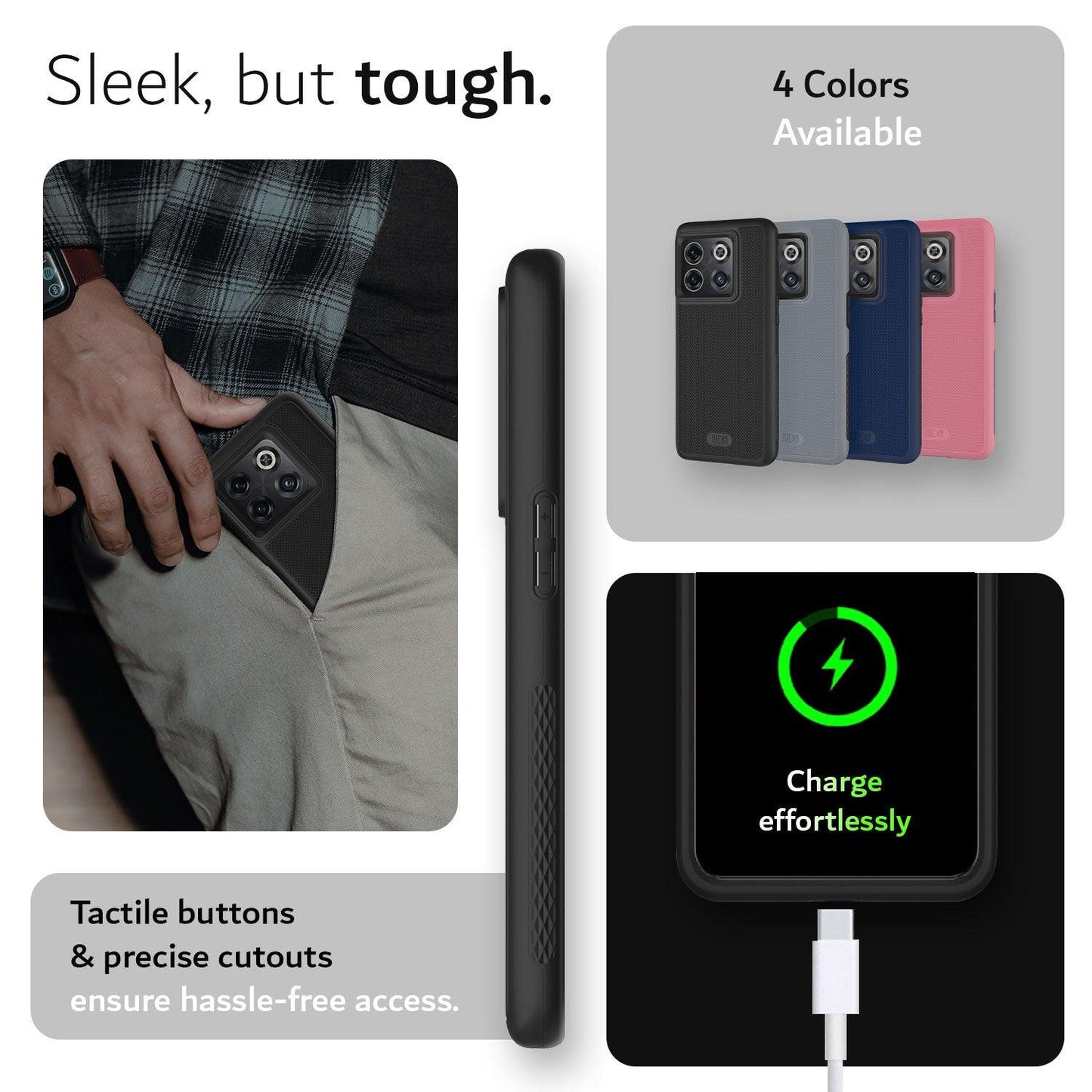 TUDIA MergeGrip DualShield Black Case for OnePlus 10T 5G – Rugged Protection with Tactile Buttons and Precise Cutouts