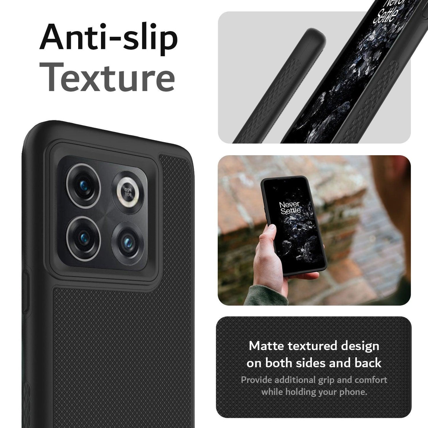 TUDIA OnePlus 10T 5G Black MergeGrip DualShield Heavy Duty Case with Anti-Slip Texture