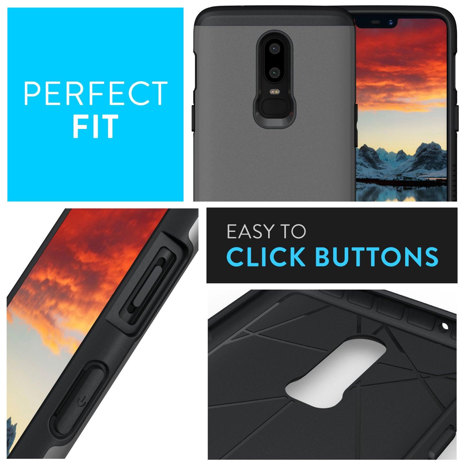 TUDIA OnePlus 6 MERGE Case – Heavy Duty Dual Layer Shockproof Slim Fit Cover with Easy to Click Buttons