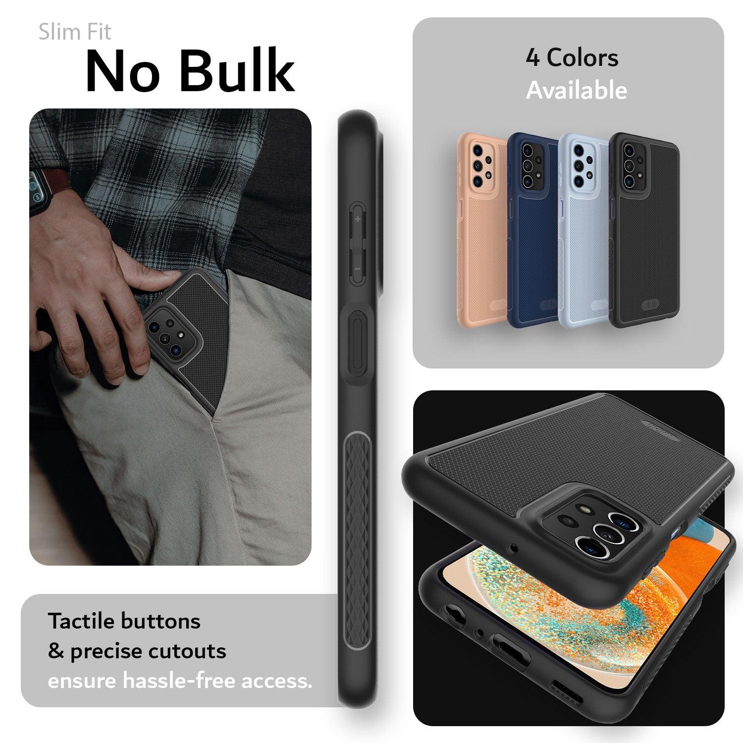 TUDIA LINNGrip Series Black Case for Samsung Galaxy A23 5G / 4G – Ultra Slim, Non-Slip, Tactile Buttons, and Precise Cutouts