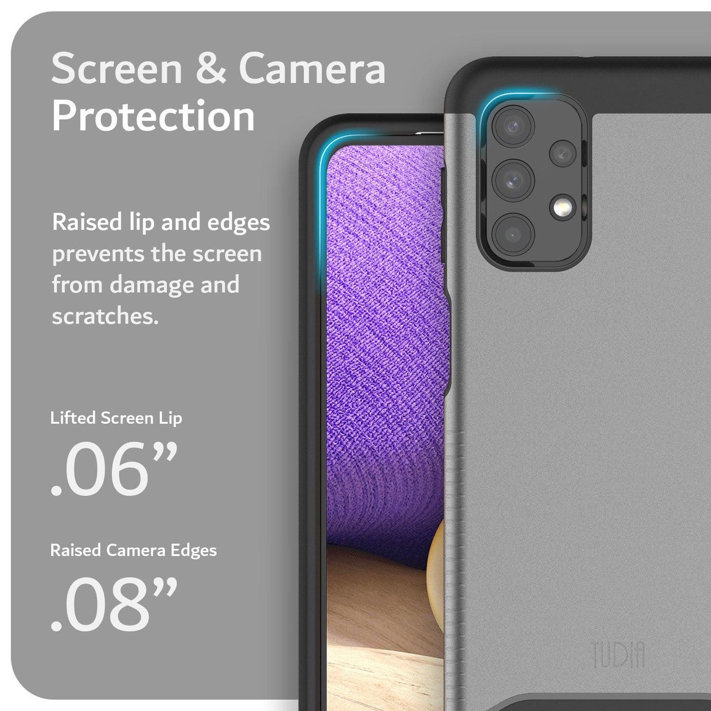 TUDIA Dual Layer Shockproof Black Case for Samsung Galaxy A32 5G with Screen and Camera Protection