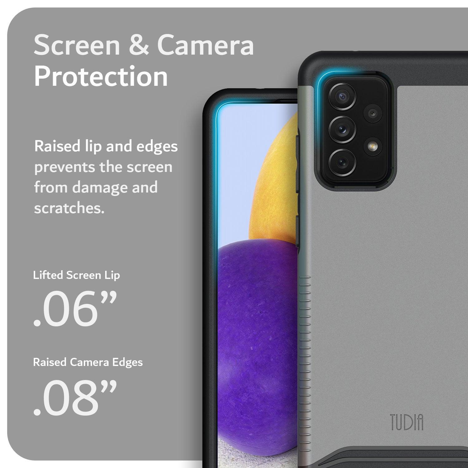 TUDIA MERGE Heavy Duty Dual Layer Protective Case for Samsung Galaxy A72 in Matte Black with Screen and Camera Protection