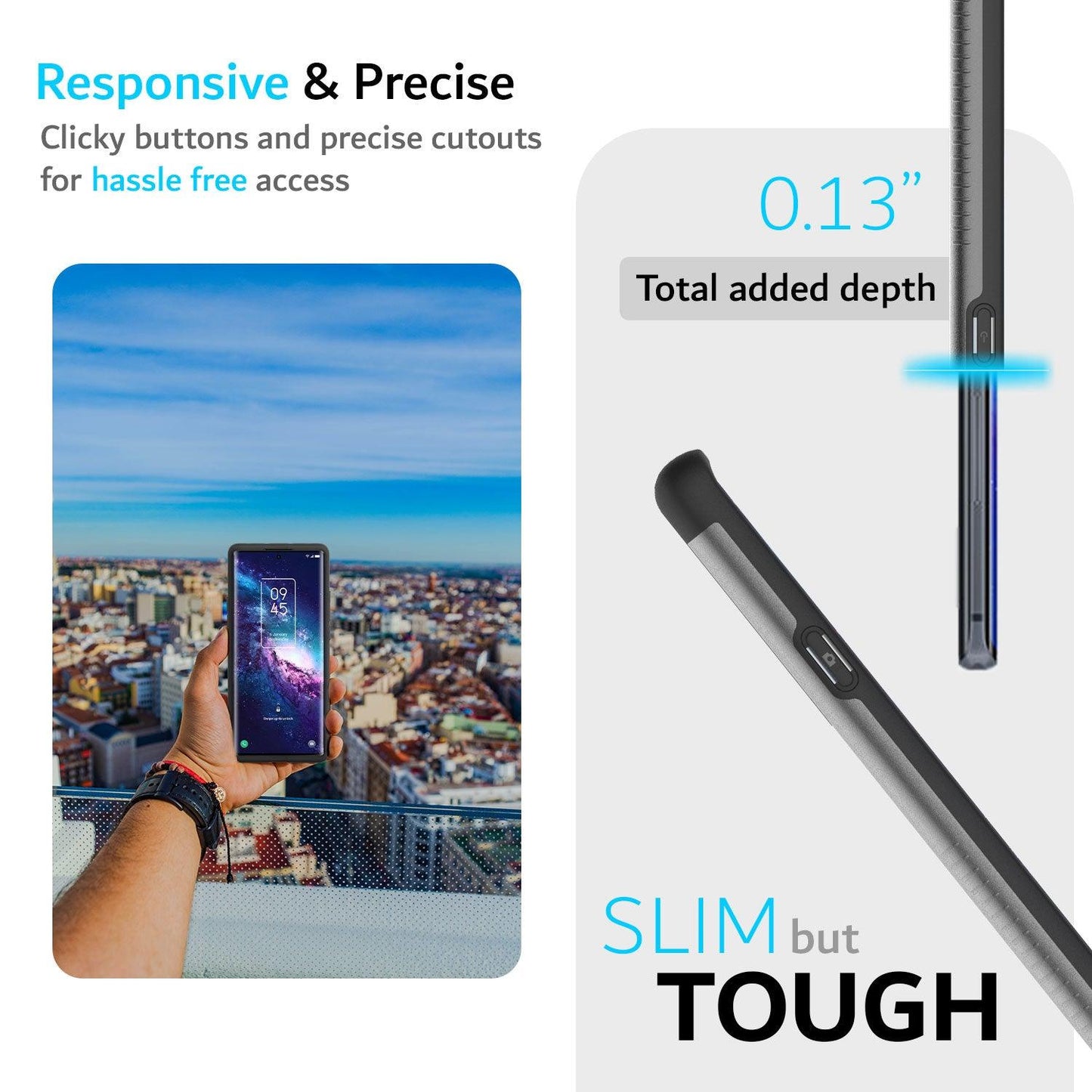 TUDIA MERGE Slate Gray Case for TCL 20 Pro 5G – Rugged Dual Layer Protection with Responsive Buttons and Precise Cutouts