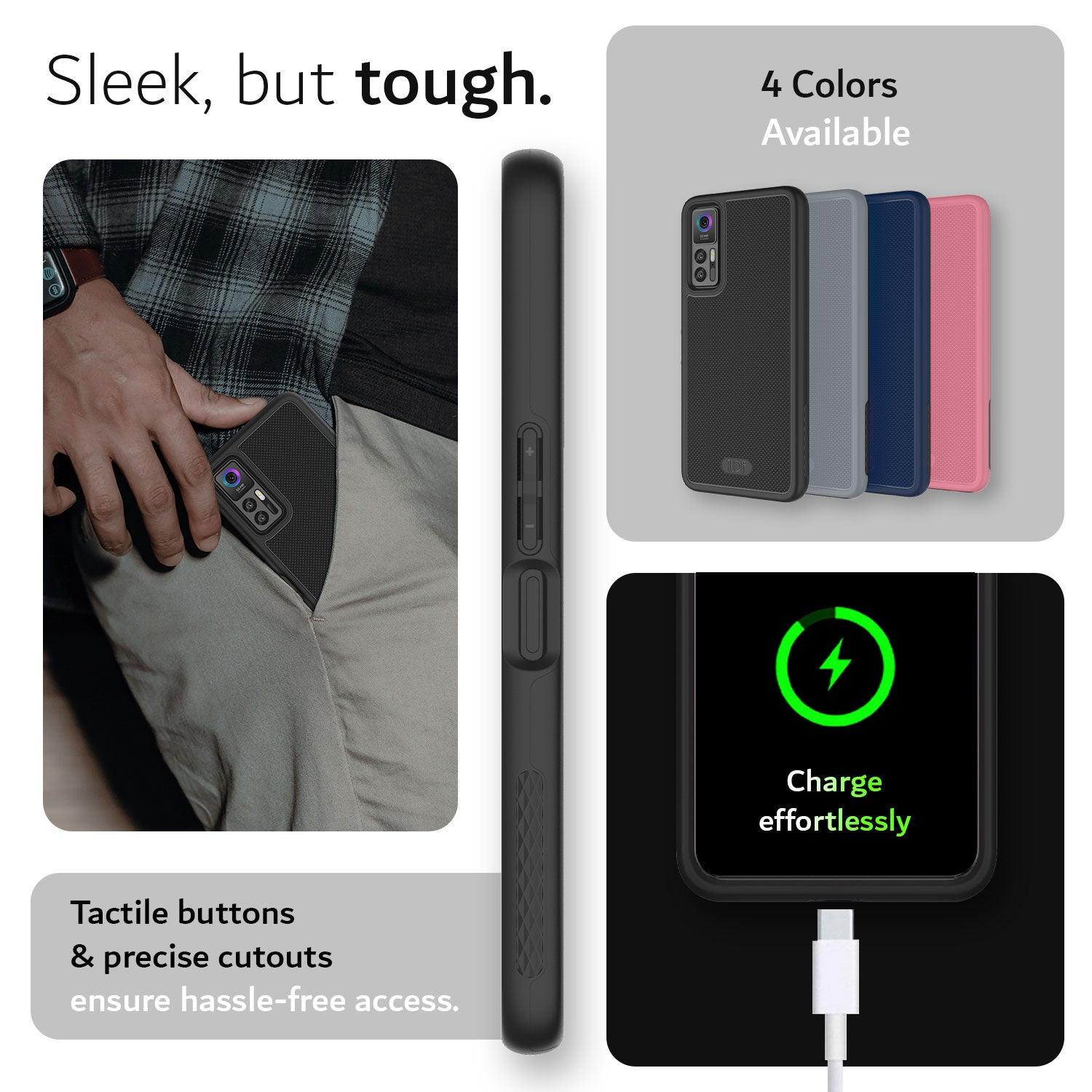 TUDIA MergeGrip Heavy Duty DualShield Case for TCL 30 5G / TCL 30 / TCL 30+ (2022) – Rugged Protection with Tactile Buttons and Precise Cutouts