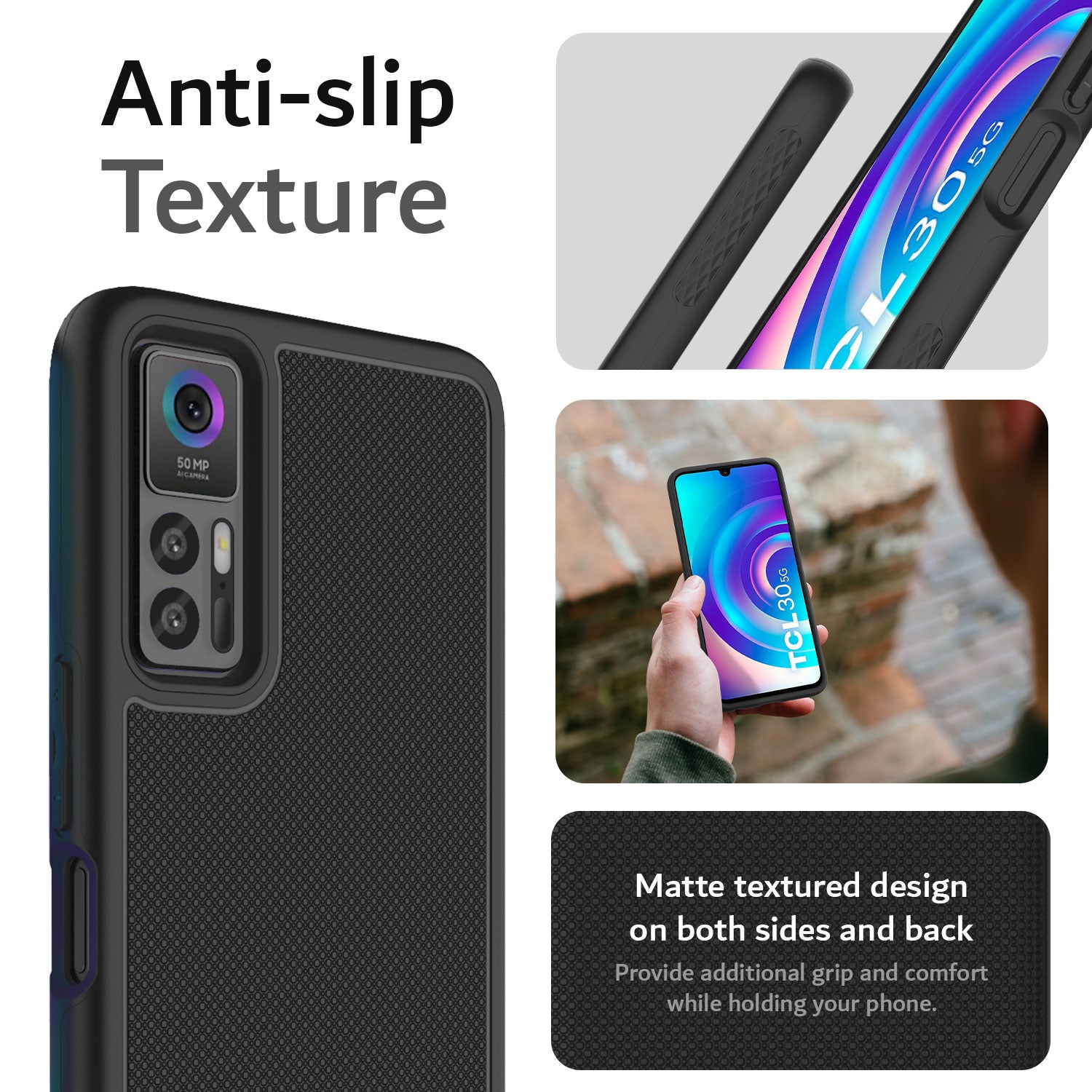 TUDIA MergeGrip Series Case for TCL 30 5G / TCL 30 / TCL 30+ – Rugged DualShield Anti-Slip Protective Cover (2022)