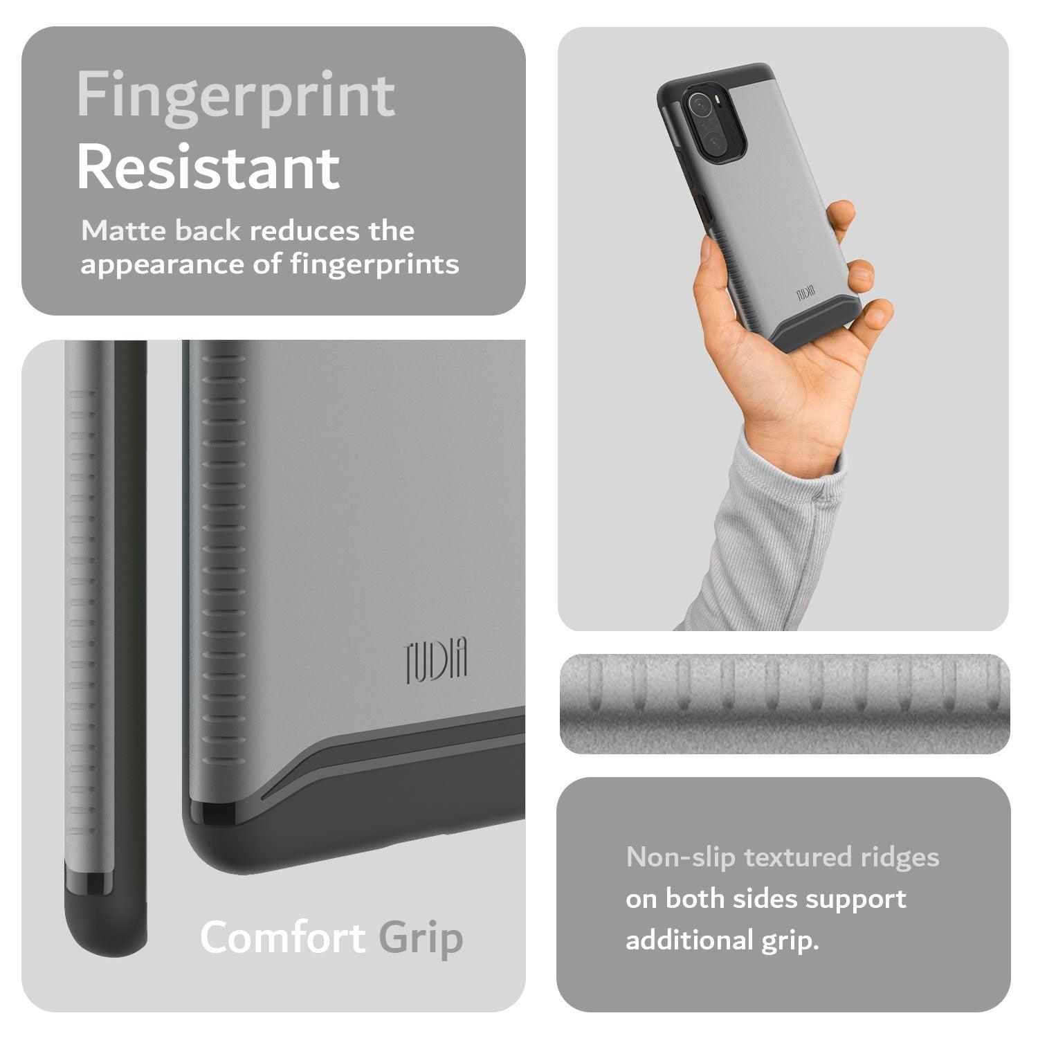 TUDIA MERGE Black Dual Layer Shockproof Case for Xiaomi Poco F3 – Heavy Duty, Precise Cutouts, Fingerprint Resistant