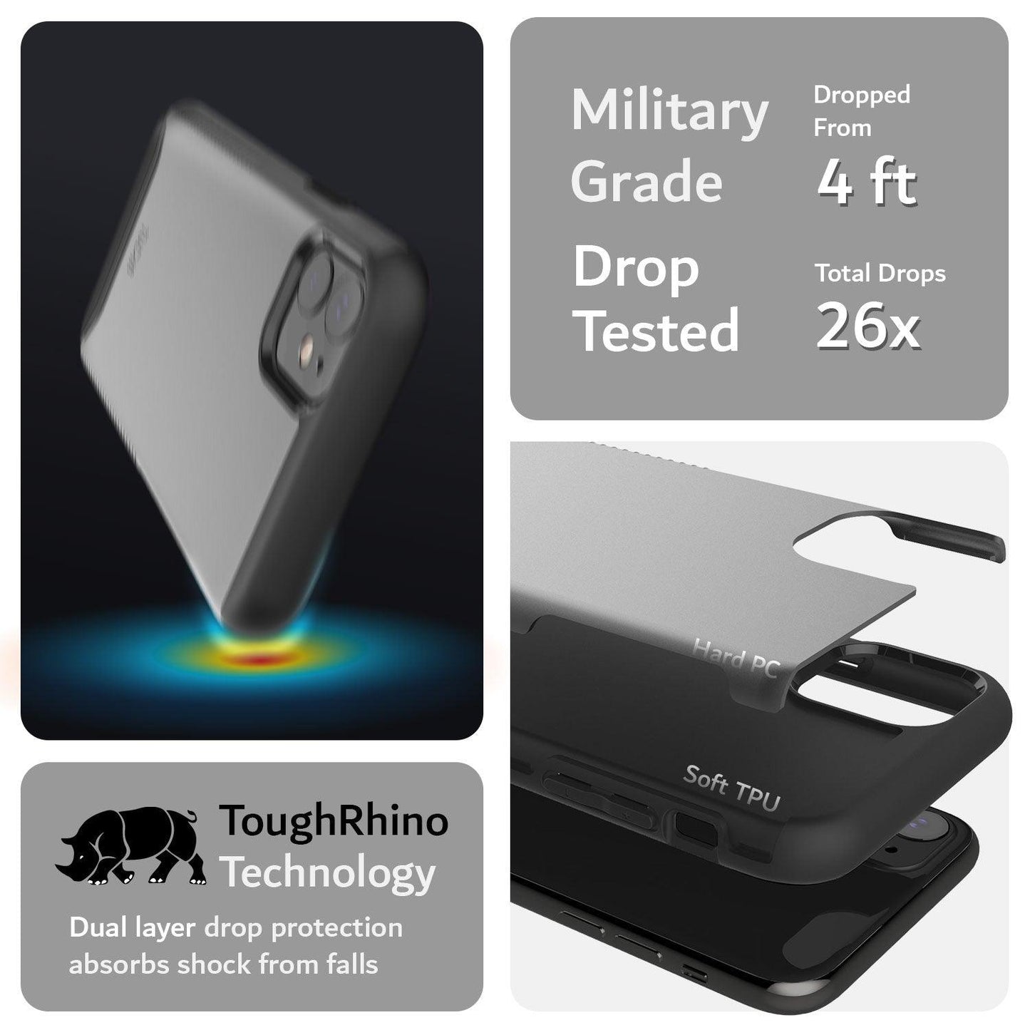 TUDIA iPhone 11 Case Merge Series Dual Layer Heavy Duty Shockproof Military Grade Drop Protection – 6.1 Inch Rugged Protective Cover