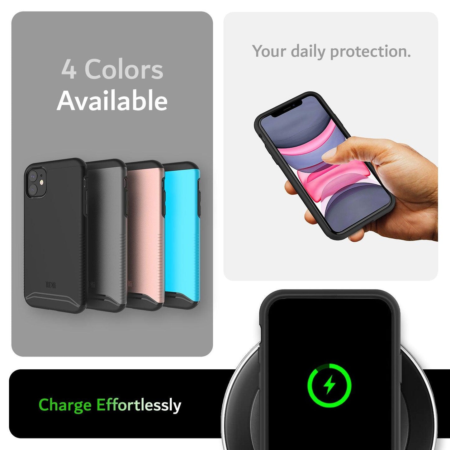 TUDIA Merge Dual Layer Heavy Duty Shockproof Case for iPhone 11 (6.1") – Slim Protective Cover with Wireless Charging Support