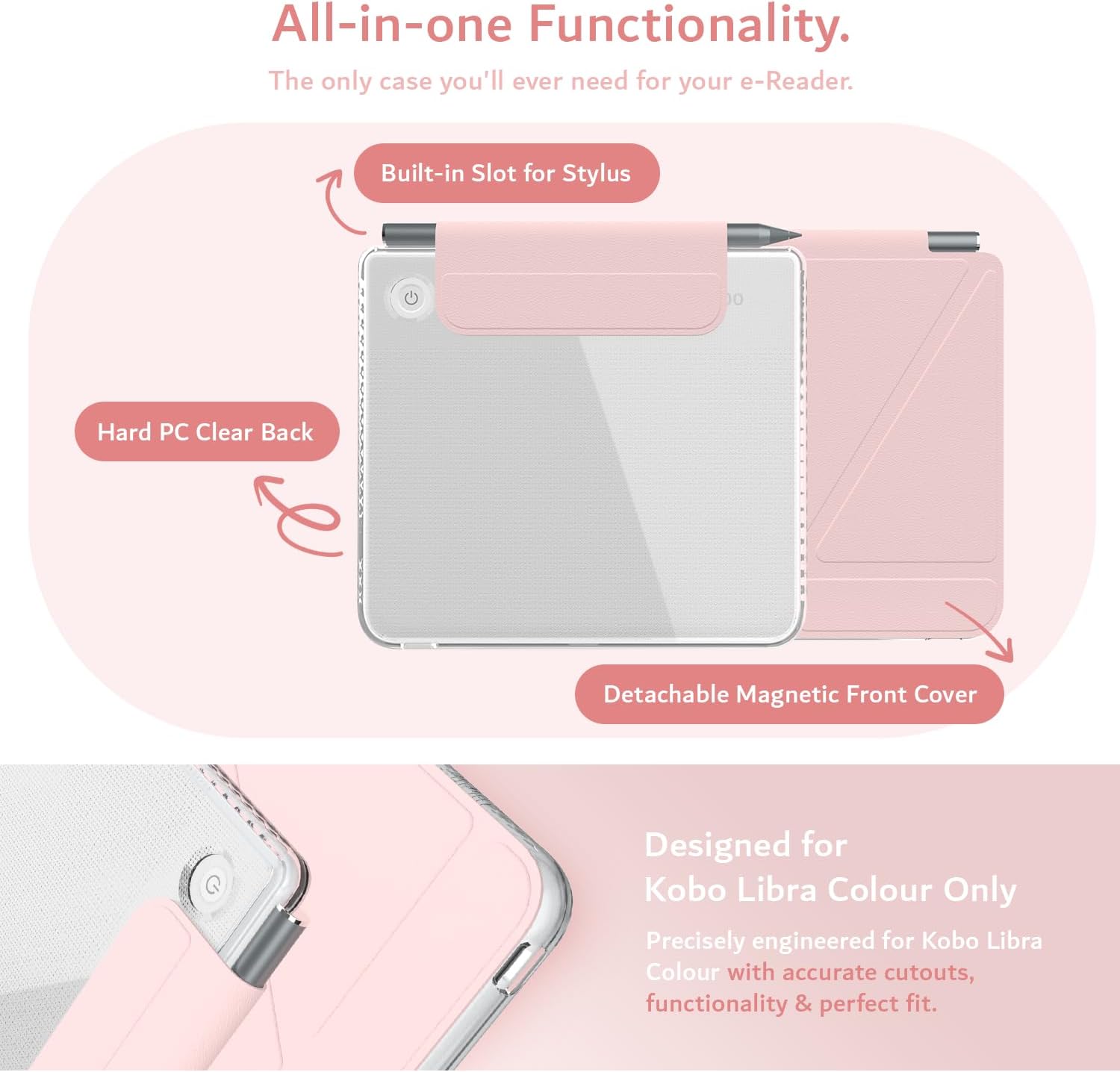 TUDIA M-FLIP for Kobo Libra Colour (2024) | Clear & Magnetic