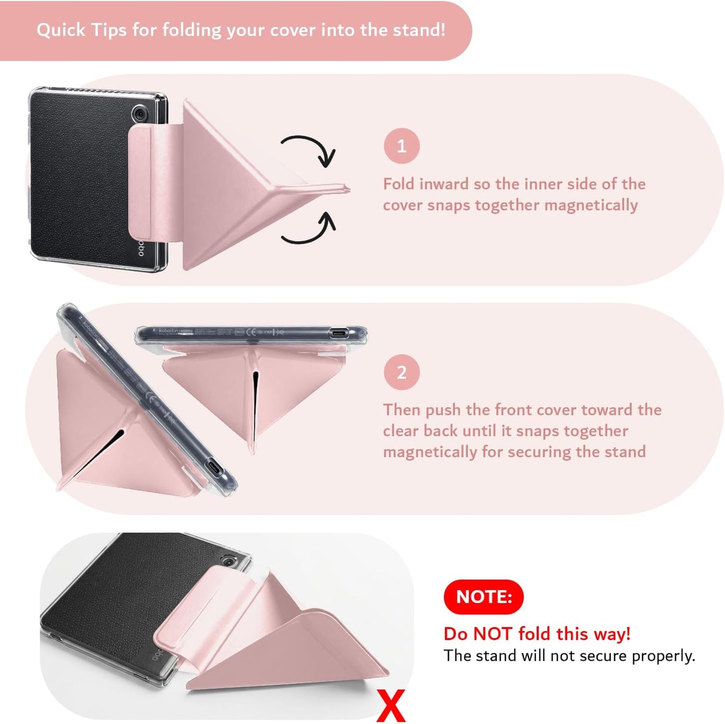 Kobo Libra Colour (2024) Case M-FLIP Detachable Clear Magnetic Fold Cover with Stylus Holder