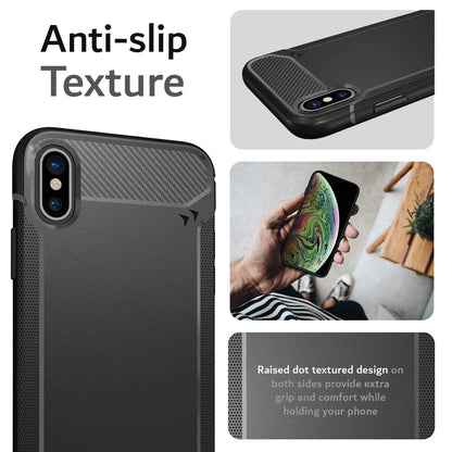 TAMM Carbon Fiber Anti-Slip Grip Case for Apple iPhone X / XS – Slim Shockproof Protective Cover with Textured Finish