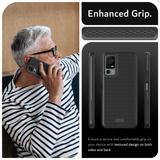 Features Image 2 - Matte Black - Enhanced Grip. Ensure a secure and comfortable grip on your device with textured design on both sides and back of the case. 