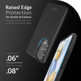 Raised Edge Protection for Screen and Camera. Keep your device safe from scratches with raised edges. Lifted Screen Lip is .06 inches. Raised Camera Edges is .08 inches. 