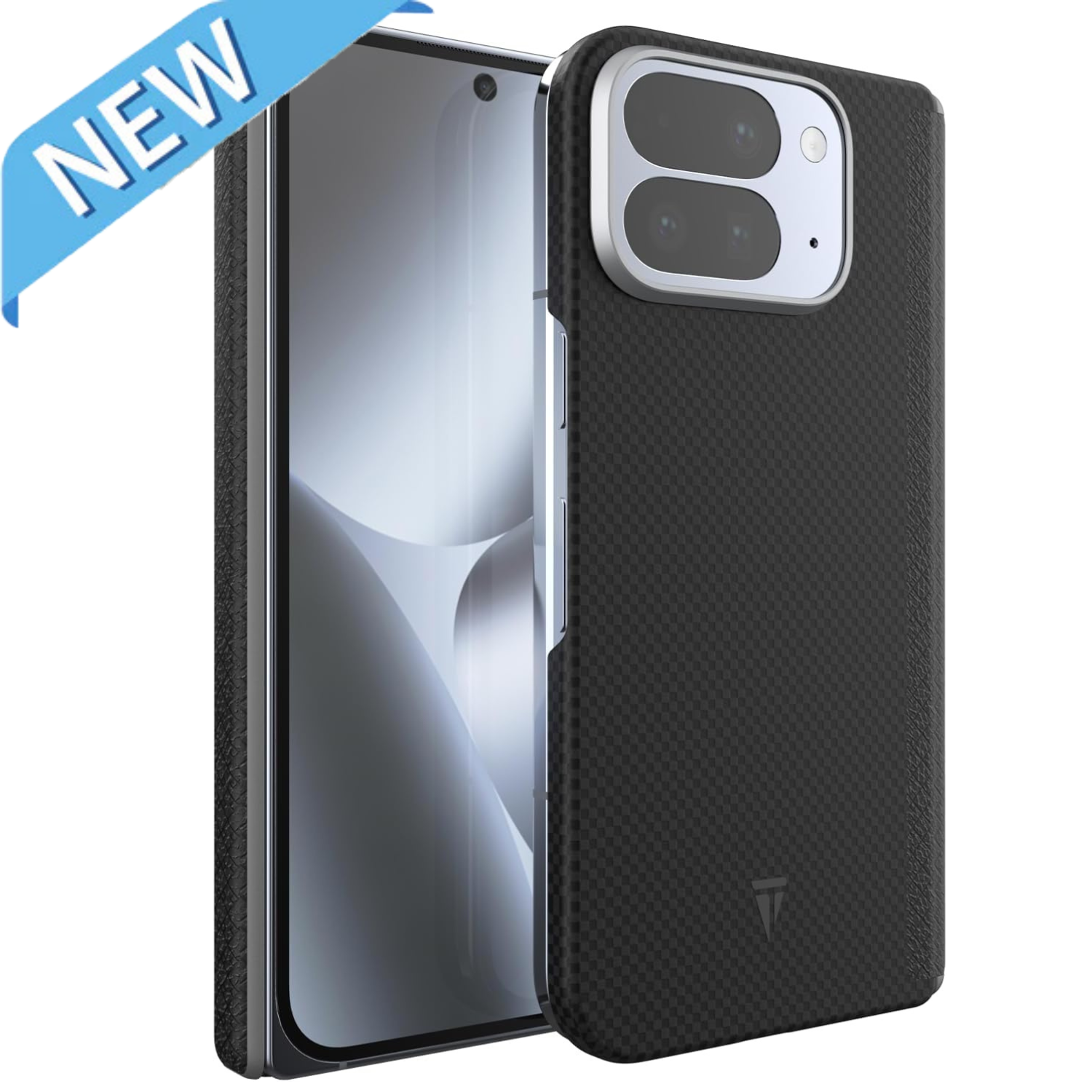 Carbon fiber shockproof phone case with raised camera protection, slim heavy-duty matte black protective cover