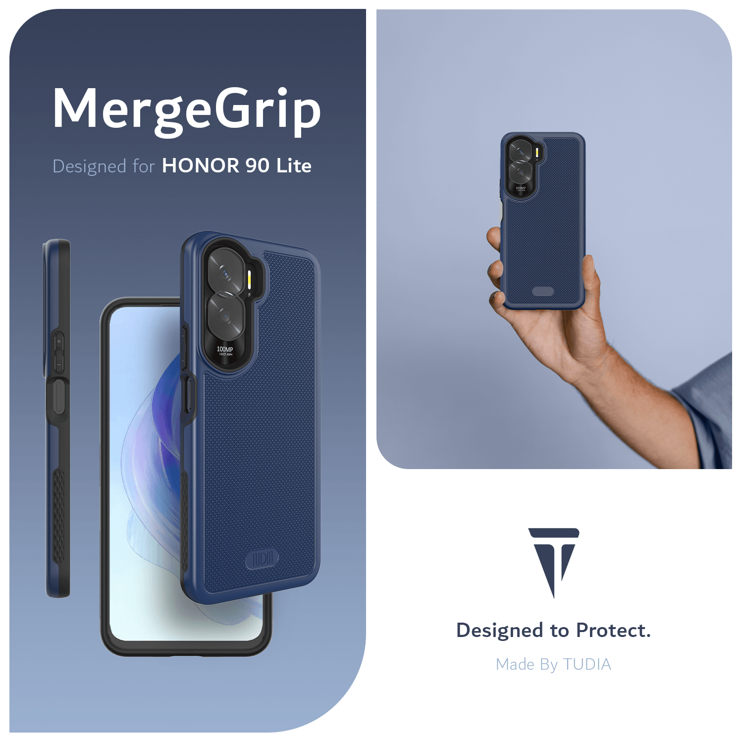Heavy Duty MergeGrip Case for Honor 90 Lite 5G – Slim Shockproof Protective Phone Cover with Military Grade Drop Protection