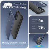 Features Image 1 - Indigo Blue - Tough Rhino Technology. Military Grade Drop Tested. Dropped from 4ft. Dropped 26 times total. Dual Layer drop protection absorbs shock from falls. 
