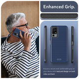 Features Image 2 - Indigo Blue - Enhanced Grip. Ensure a secure and comfortable grip on your device with textured design on both sides and back of the case. 