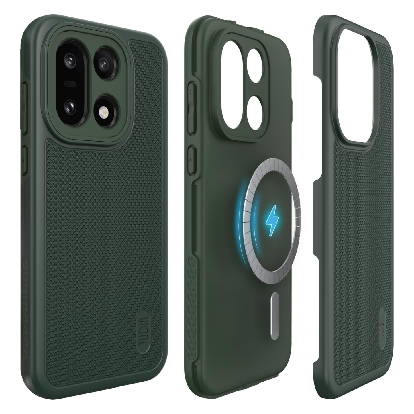 Pine Green MergeGrip MagSafe compatible case for OnePlus 15 5G 2025, featuring a built-in magnetic ring and premium matte green finish.