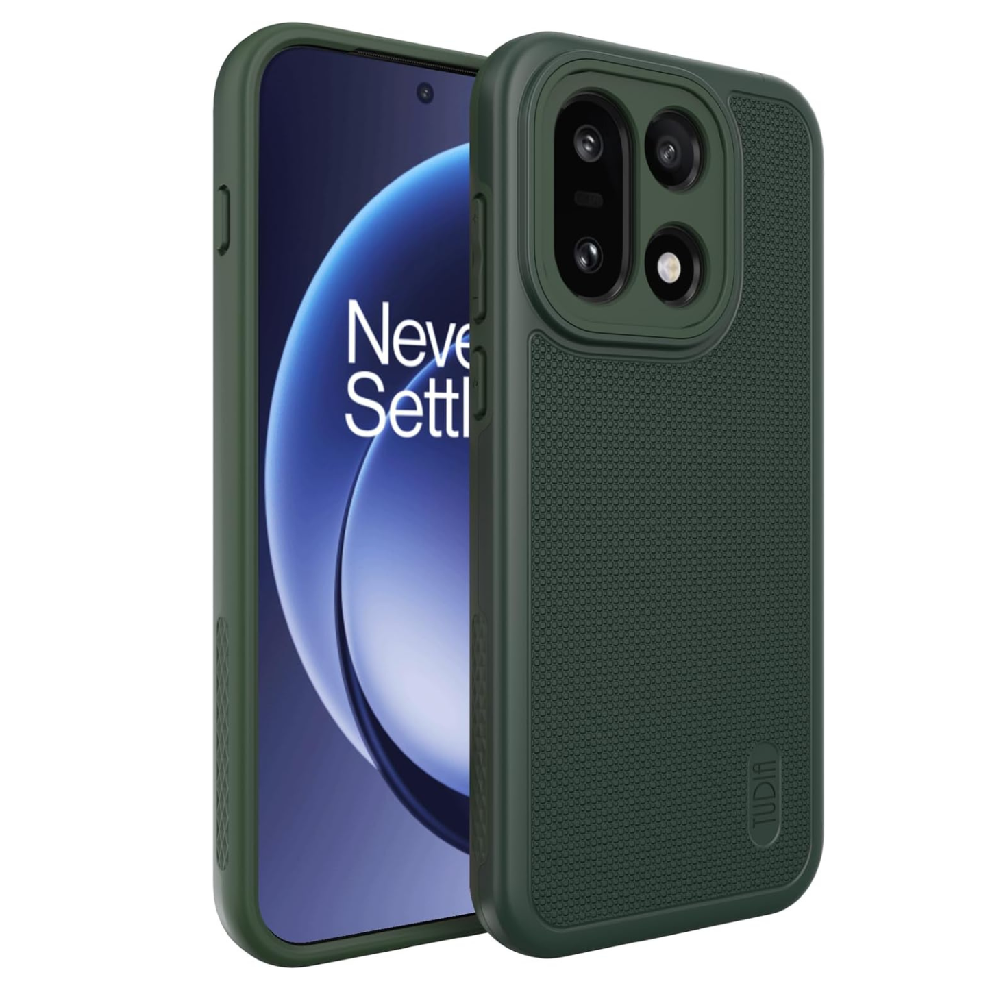 Pine Green MergeGrip MagSafe compatible case for OnePlus 15 5G (2025), showing the earthy green matte finish