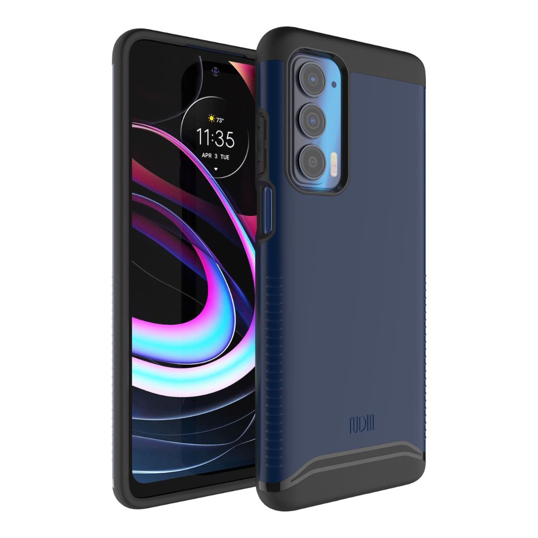 Indigo Blue Motorola Edge 5G UW Case MERGE Heavy Duty Dual Layer Shockproof Protective Phone Cover, Compatible with Moto Edge (2021)