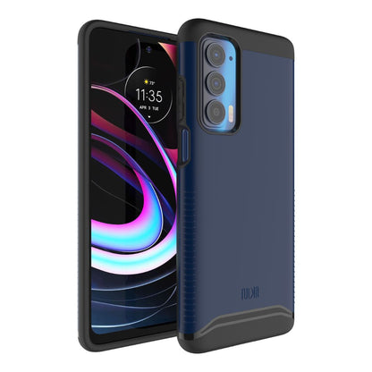 Indigo Blue Motorola Edge 5G UW Case MERGE Heavy Duty Dual Layer Shockproof Protective Phone Cover, Compatible with Moto Edge (2021)